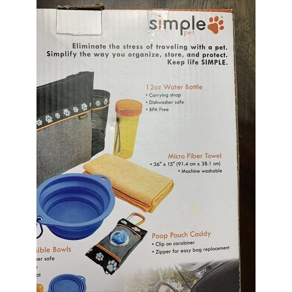 Simple Pet Travel Essentials 6 Piece Set W/ Carry Bag Dog Cat Kit Organizer NEW!